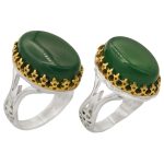 انگشتر ست عقیق سبز نقره مردانه و زنانه طرح دورطلایی ستار