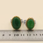 انگشتر ست عقیق سبز نقره مردانه و زنانه طرح دورطلایی ستار - Image 4