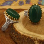 انگشتر ست عقیق سبز نقره مردانه و زنانه طرح دورطلایی ستار - Image 3