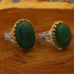 انگشتر ست عقیق سبز نقره مردانه و زنانه طرح دورطلایی ستار - Image 2