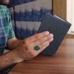 انگشتر عقیق سبز نقره مردانه طرح دورطلایی یا زهراء 2 - Image 4