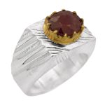 انگشتر یاقوت سرخ الماس تراش نقره مردانه دست ساز طرح شاهسوند