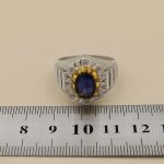 انگشتر یاقوت کبود الماس تراش نقره مردانه دست ساز طرح پرویز + 6 قطعه برلیان - Image 5