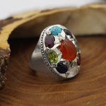 انگشتر چند سنگ نقره مردانه دست ساز طرح فاخر مبارک - Image 2