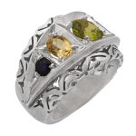 انگشتر چند سنگ نقره مردانه دست ساز طرح میعاد