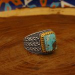 انگشتر فیروزه نیشابوری نقره مردانه طرح حبل المتین - Image 3