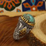 انگشتر فیروزه نیشابوری نقره مردانه طرح یا علی - Image 2