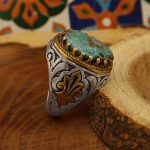 انگشتر فیروزه نیشابوری نقره مردانه طرح تقدیم - Image 3