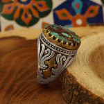 انگشتر فیروزه نیشابوری نقره مردانه طرح صابر - Image 2