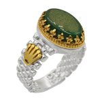 انگشتر عقیق سبز نقره مردانه طرح رولکس + حرز امام جواد (ع) + آیت الکرسی