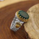 انگشتر عقیق سبز نقره مردانه طرح رولکس + حرز امام جواد (ع) + آیت الکرسی - Image 3