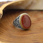 انگشتر عقیق سرخ نقره مردانه طرح یا محمد (ص) + حرز امام جواد (ع) + آیت الکرسی - Image 3