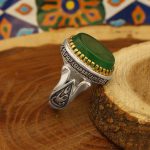 انگشتر عقیق سبز نقره مردانه طرح یاعلی یافاطمه + حرز امام جواد (ع) + آیت الکرسی - Image 2