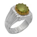 انگشتر زبرجد الماس تراش نقره مردانه دست ساز طرح دور طلایی علیما