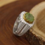 انگشتر زبرجد الماس تراش نقره مردانه دست ساز طرح دور طلایی علیما - Image 3