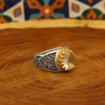 انگشتر در نجف نقره مردانه طرح دور طلایی علمدار - Image 2