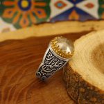 انگشتر در نجف نقره مردانه طرح دور طلایی علمدار - Image 3