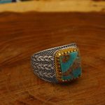 انگشتر فیروزه نیشابوری نقره مردانه طرح حبل المتین - Image 2