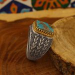 انگشتر فیروزه نیشابوری نقره مردانه طرح حبل المتین - Image 3