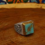 انگشتر فیروزه نیشابوری نقره مردانه طرح یا حسین - Image 2
