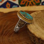 انگشتر فیروزه نیشابوری نقره مردانه طرح یا علی مدد - Image 3