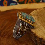 انگشتر فیروزه نیشابوری نقره مردانه طرح یا علی - Image 3