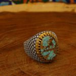 انگشتر فیروزه نیشابوری نقره مردانه طرح صدفی - Image 2