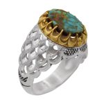 انگشتر فیروزه نیشابوری نقره مردانه طرح کندو