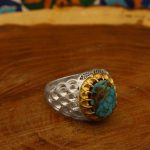 انگشتر فیروزه نیشابوری نقره مردانه طرح کندو - Image 2