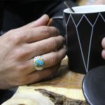 انگشتر فیروزه نیشابوری نقره مردانه طرح کندو - Image 4