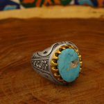 انگشتر فیروزه نیشابوری نقره مردانه طرح بستان - Image 2