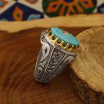 انگشتر فیروزه نیشابوری نقره مردانه طرح بستان - Image 3