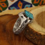 انگشتر فیروزه نیشابوری نقره مردانه دست ساز طرح مسیحا - Image 3