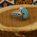 انگشتر فیروزه نیشابوری نقره مردانه دست ساز طرح طاها - Image 3