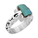 انگشتر فیروزه نیشابوری نقره مردانه دست ساز طرح آسمان