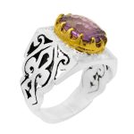 انگشتر آمیتیست نقره مردانه دست ساز طرح معین + 4 قطعه برلیان