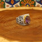 انگشتر آمیتیست نقره مردانه دست ساز طرح معین + 4 قطعه برلیان - Image 2