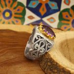 انگشتر آمیتیست نقره مردانه دست ساز طرح معین + 4 قطعه برلیان - Image 3