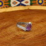 انگشتر آمیتیست الماس تراش نقره زنانه طرح مشکات - Image 3