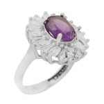 انگشتر آمیتیست الماس تراش نقره زنانه طرح آفتابگردان