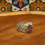 انگشتر آمیتیست نقره مردانه دست ساز طرح فخار - Image 3