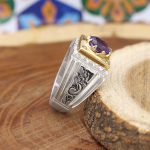 انگشتر آمیتیست نقره مردانه دست ساز طرح قلم زنی مزدک - Image 2