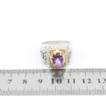 انگشتر آمیتیست نقره مردانه دست ساز طرح قلم زنی مزدک - Image 5