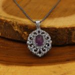 گردنبند آمیتیست الماس تراش نقره زنانه طرح ترانه - Image 2