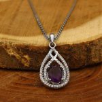 گردنبند آمیتیست الماس تراش نقره زنانه طرح نغمه - Image 2