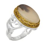 انگشتر عقیق شجر نقره مردانه طرح دورطلایی حسین (ع)