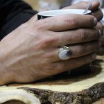 انگشتر عقیق شجر نقره مردانه طرح دورطلایی حسین (ع) - Image 3