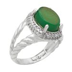 انگشتر عقیق سبز نقره زنانه طرح گلاره + حرز امام جواد (ع) + آیت الکرسی