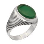 انگشتر عقیق سبز نقره دست ساز مردانه طرح قطیف + حرز امام جواد (ع)