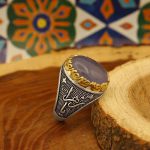 انگشتر عقیق کبود یمنی نقره مردانه طرح یا زهرا - Image 2